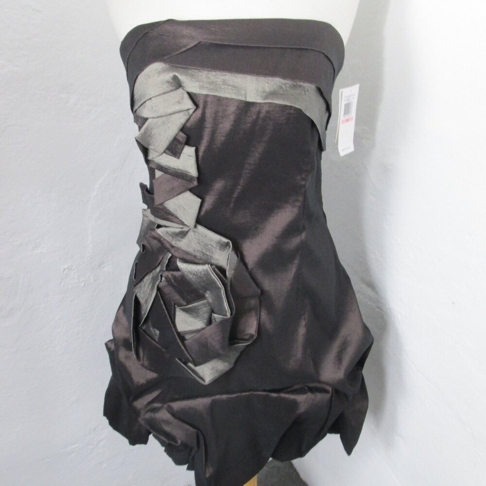 NEW Jessica McClintock Brown Strapless Prom Dress Ruched Taffeta Junior 9/10 Vtg